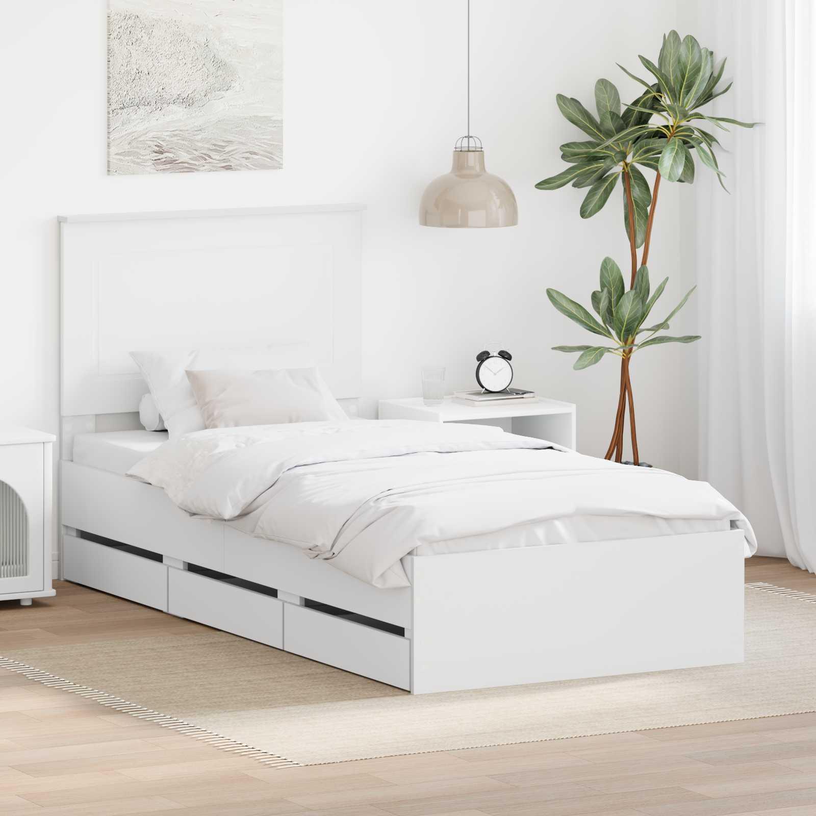 Sengestel med skuffe Hvid 90 x 200 cm Ingeniørtræ
