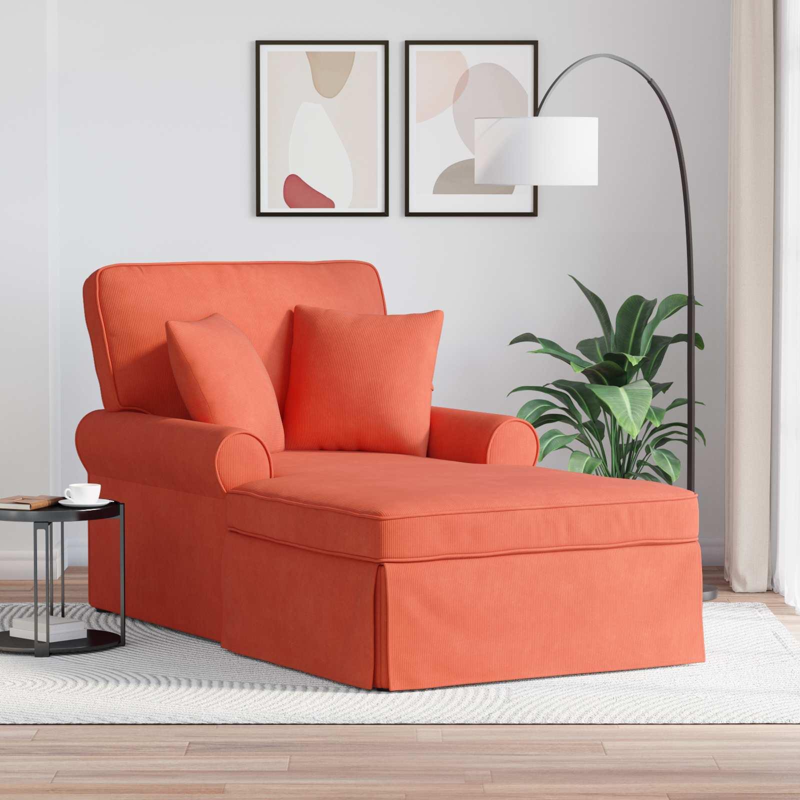 Chaise Lounge Med Volant Med Pude 3 Dele Velourstof - Rød orange