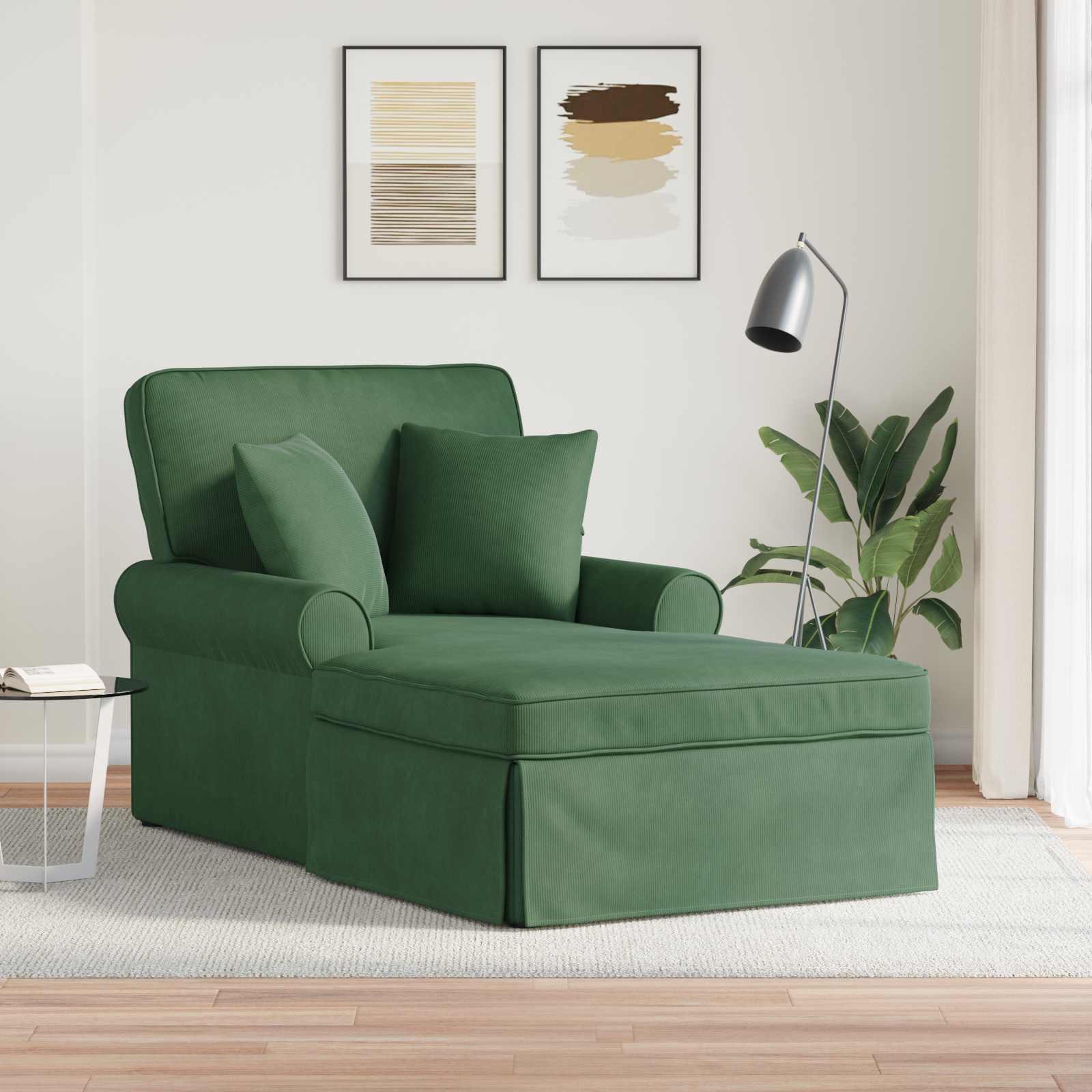 Chaise Lounge Med Volant Med Pude 3 Dele Velourstof - Junglegrøn