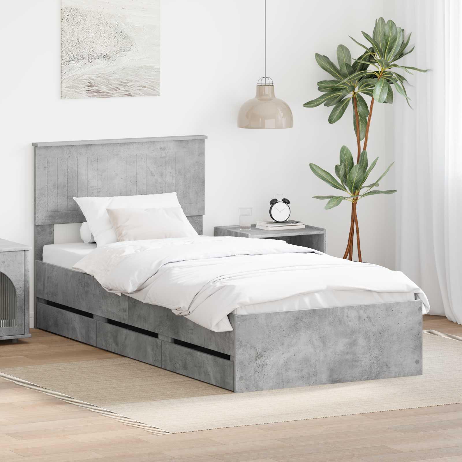 Sengestel med skuffe Beton Grå 90 x 200 cm Ingeniørtræ