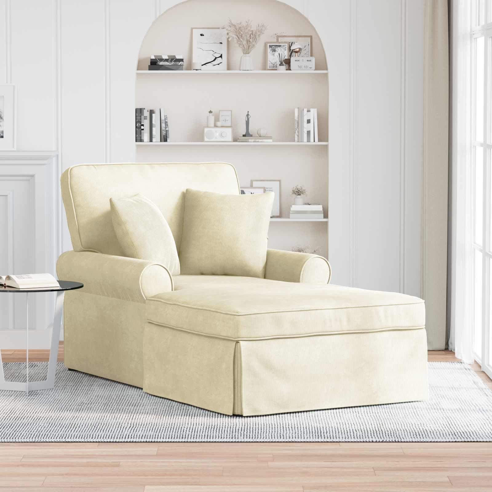 Chaise lounge med volant Creme 91 x 157 x 91 cm Ribbet stof