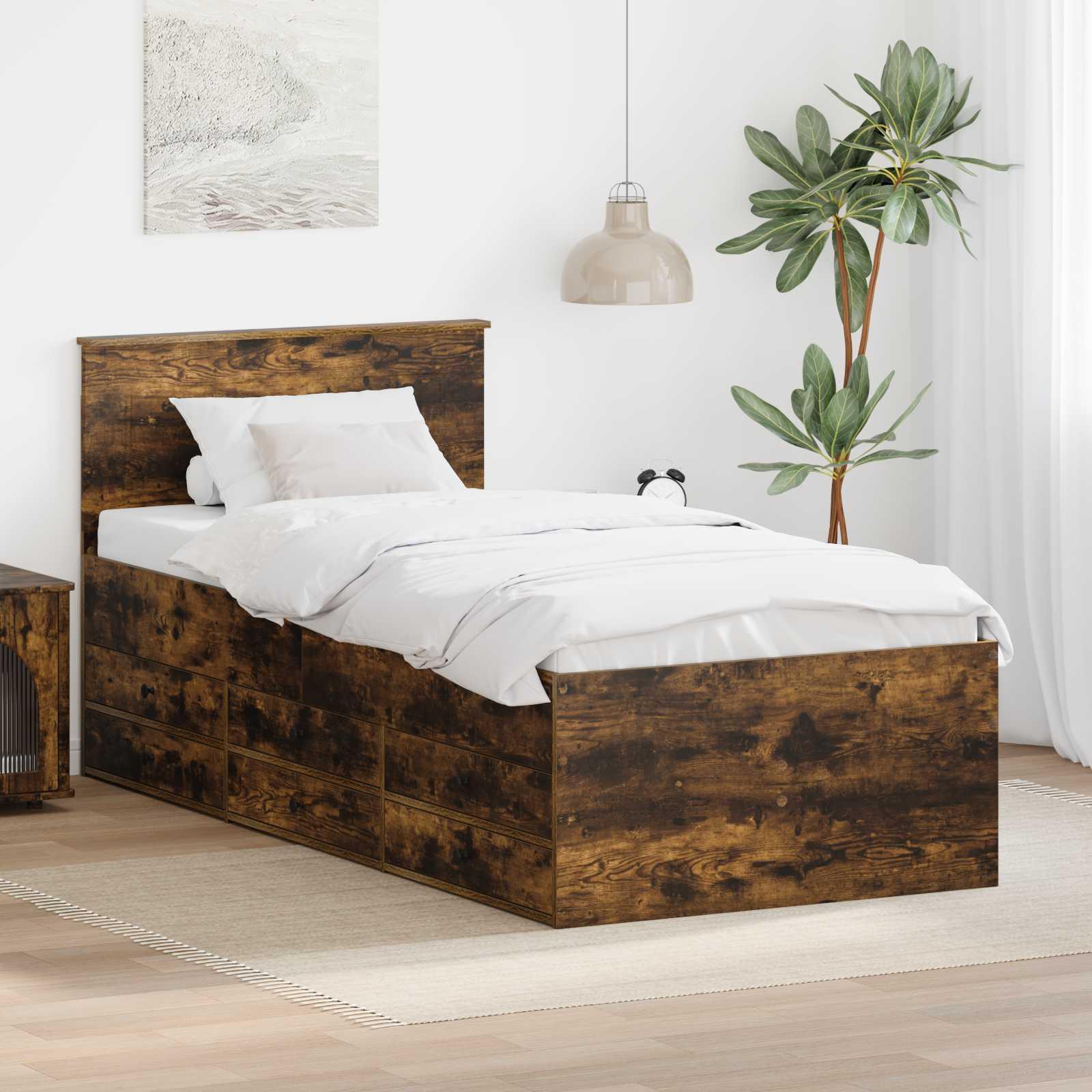 Daybed med skuffe Røget Eg og Sort 90 x 190 cm Konstrueret træ