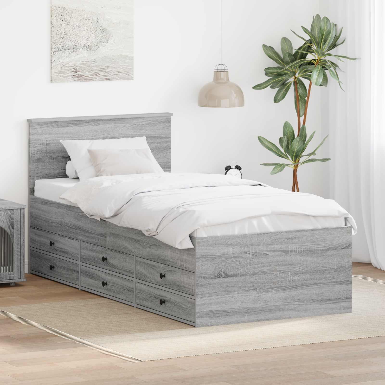 Daybed Grå Sonoma og Sort 100 x 200 cm Konstrueret træ