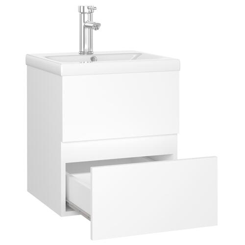Vaskeskab med indbygget håndvask spånplade hvid