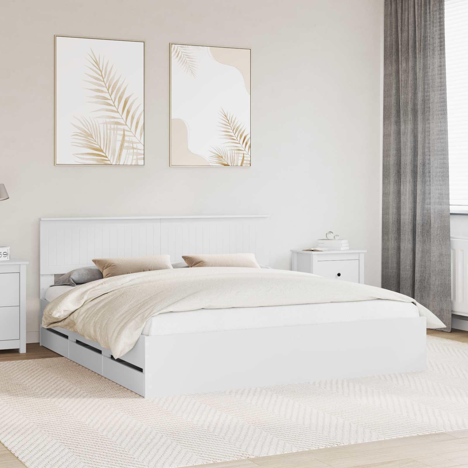 Sengestel med skuffe Hvid 180 x 200 cm Ingeniørtræ