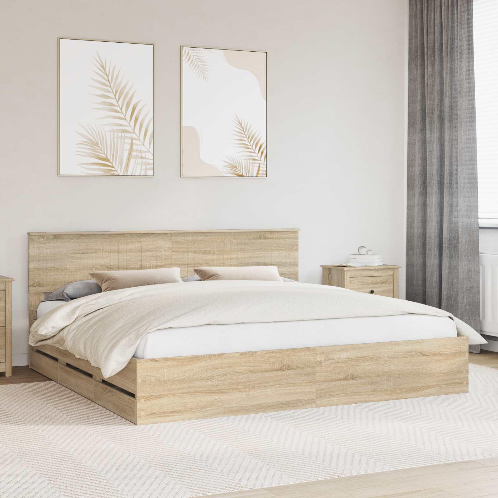 Sengestel med skuffe Sonoma eg 200 x 200 cm Ingeniørtræ