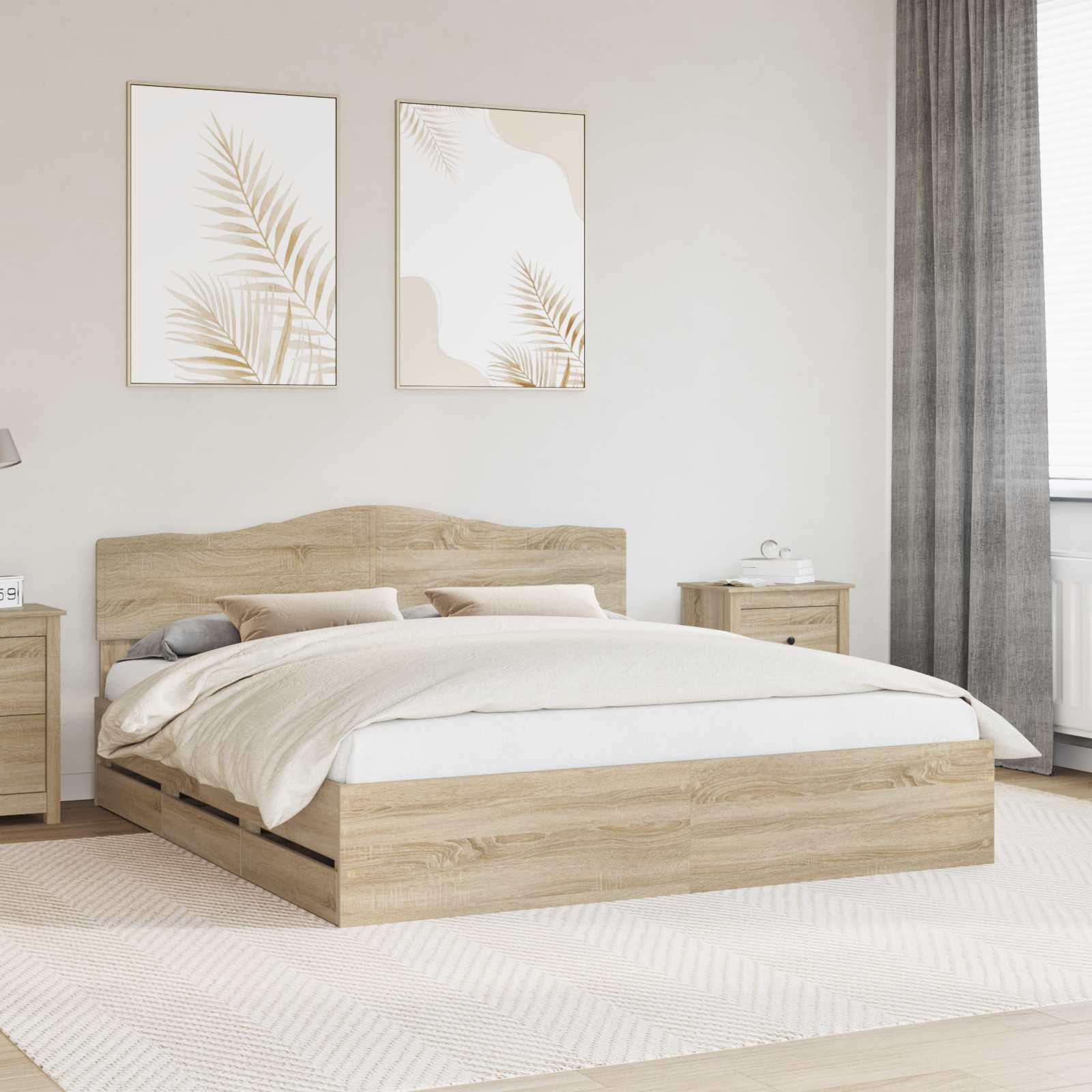 Sengestel med skuffe Sonoma eg 200 x 200 cm Ingeniørtræ