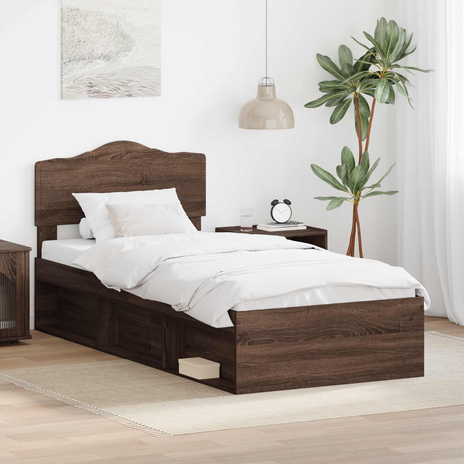 Sengestel med hovedgærde Brun eg 75 x 190 cm Massiv fyrretræ