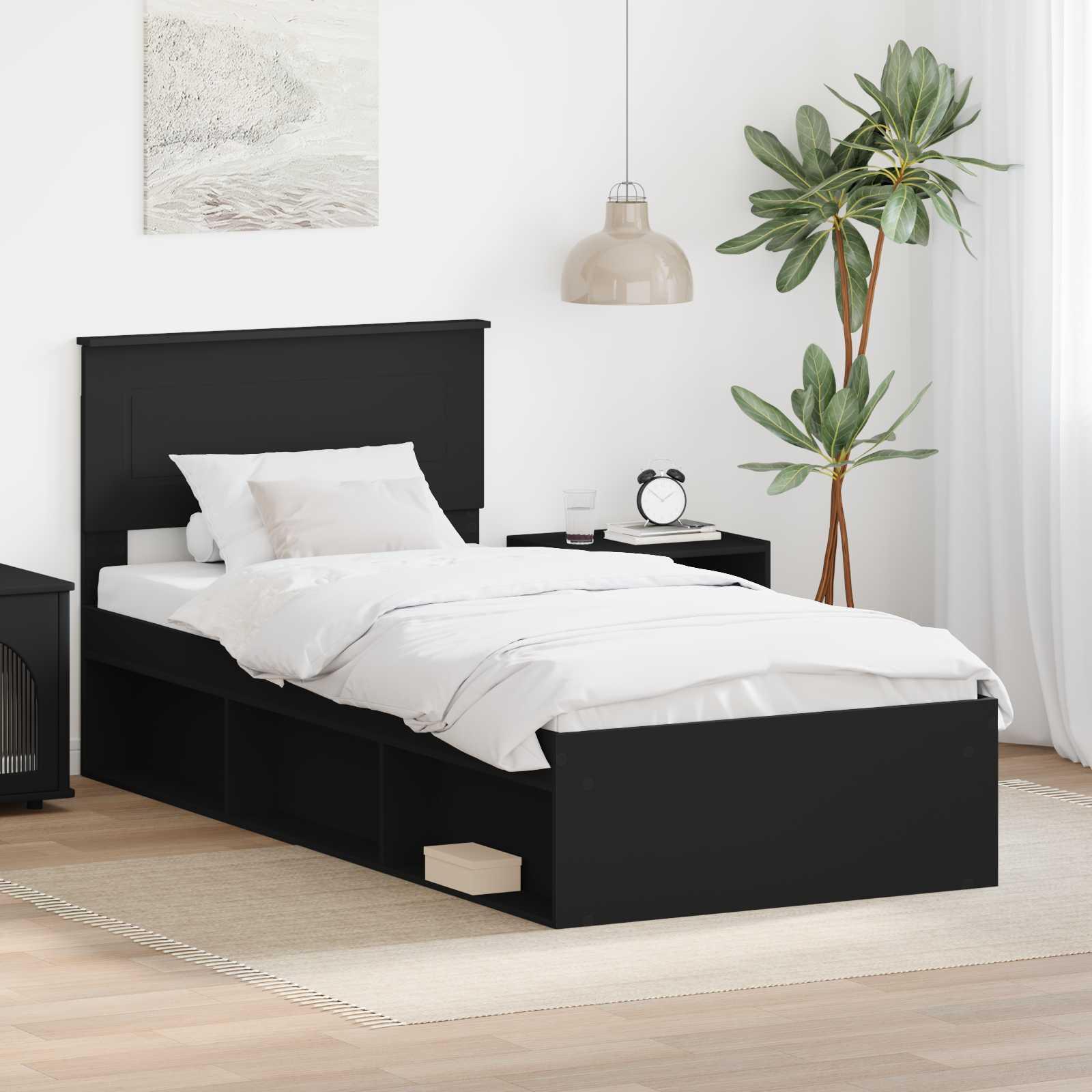 Sengestel med hovedgærde Sort 75 x 190 cm Konstrueret træ