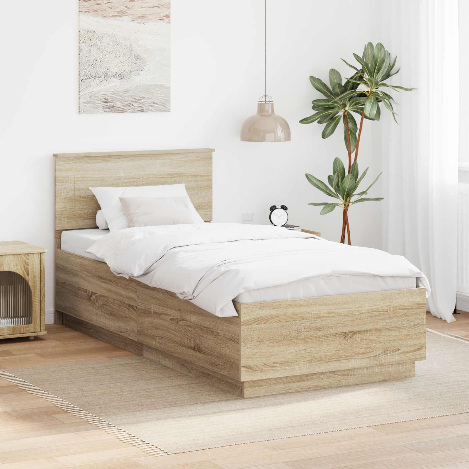 vidaXL Sengestel med hovedgærde Sonoma-eg 90 x 190 cm Konstrueret træ