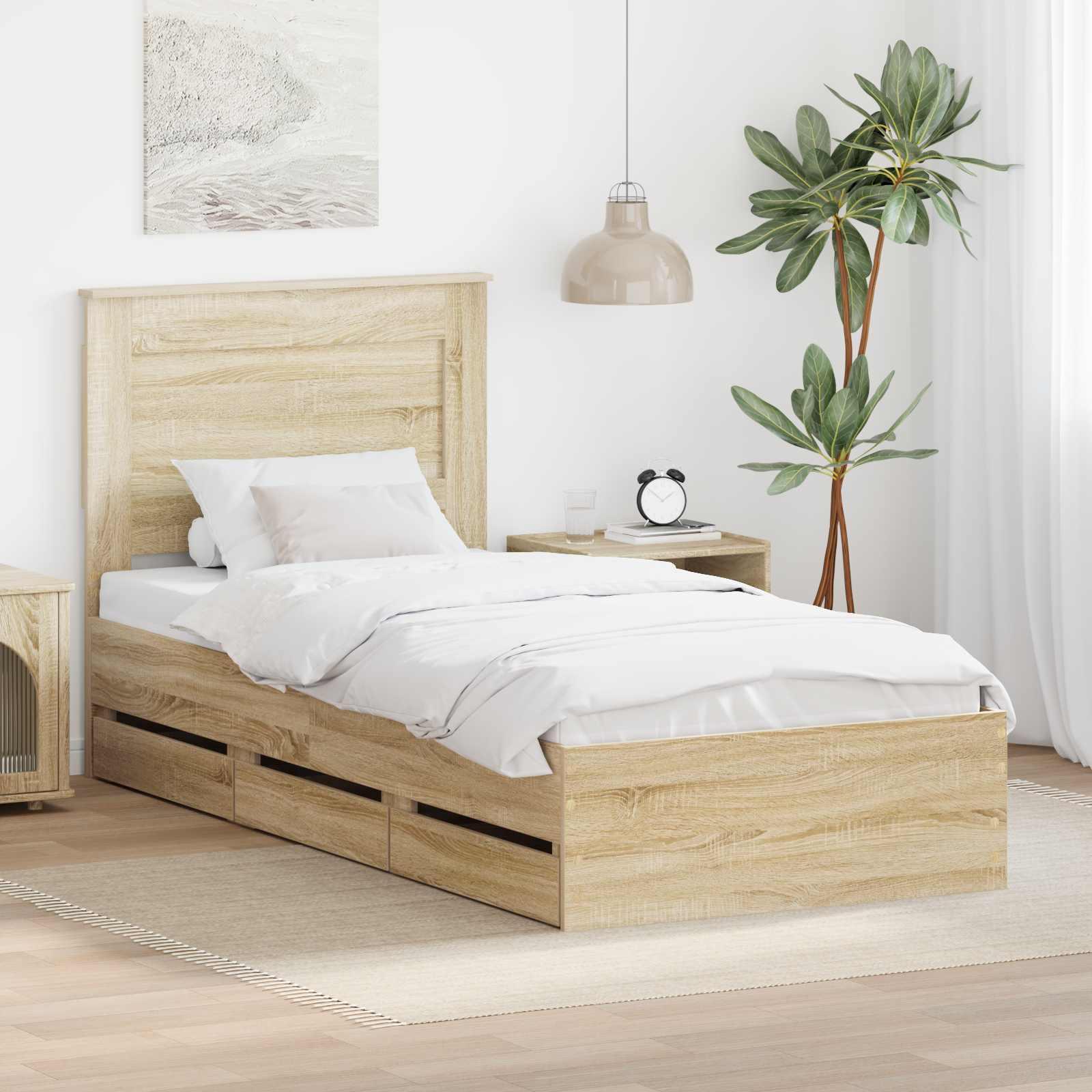 Sengestel med skuffe Sonoma eg 100 x 200 cm Ingeniørtræ