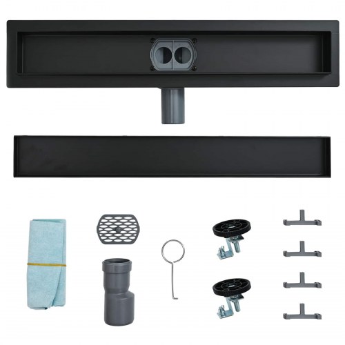 Bruserafløb 2-i-1 med 360° Siphon Sort 80 cm Rustfrit Stål 304