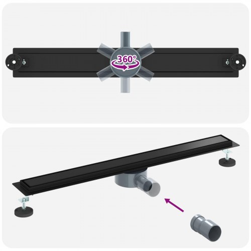 Bruserafløb 2-i-1 med 360° Siphon Sort 80 cm Rustfrit Stål 304
