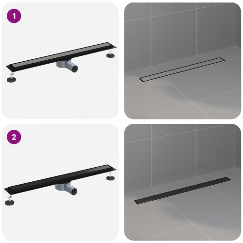 Bruserafløb 2-i-1 med 360° Siphon Sort 80 cm Rustfrit Stål 304