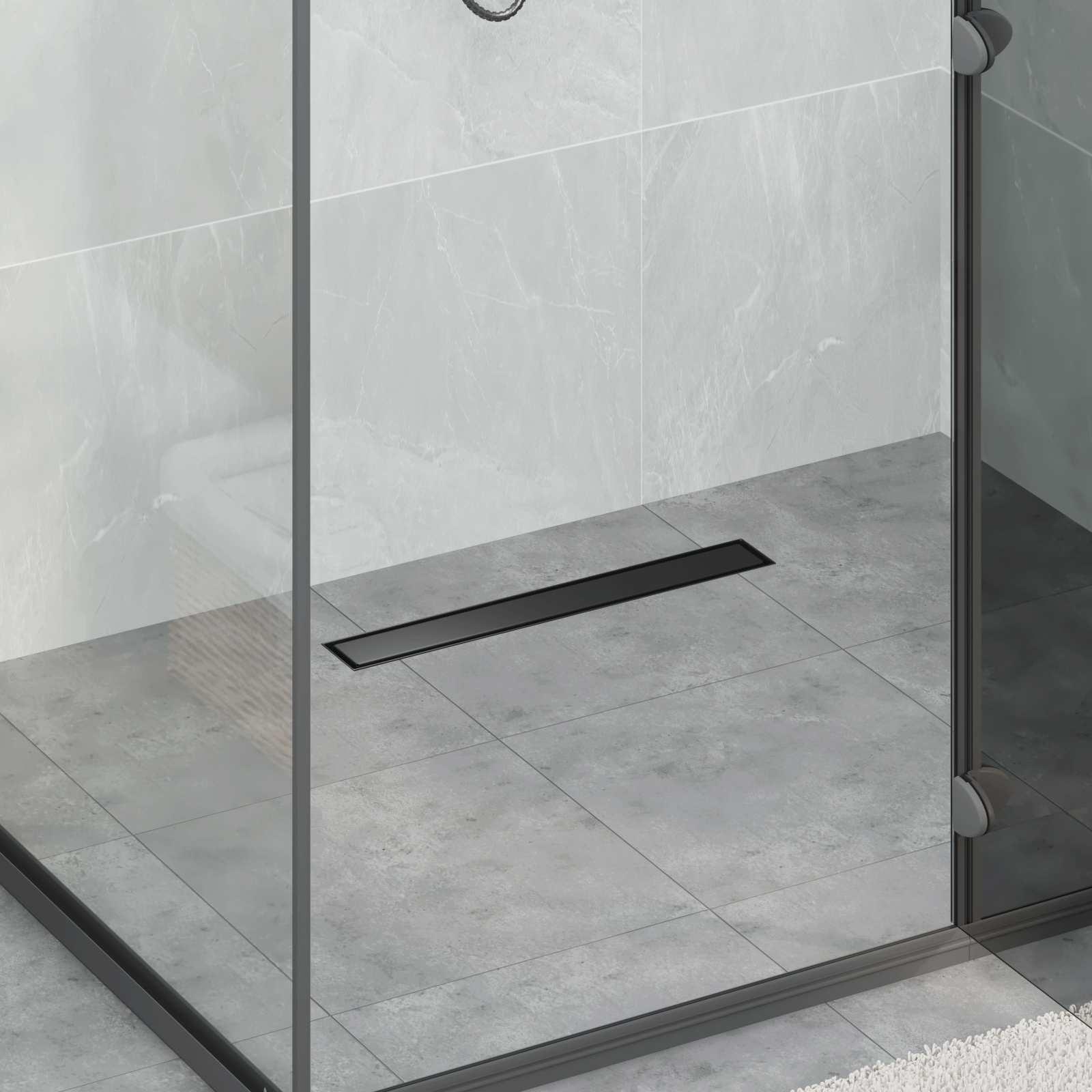 Bruserafløb 2-i-1 med 360° Siphon Sort 50 cm Rustfrit Stål 304