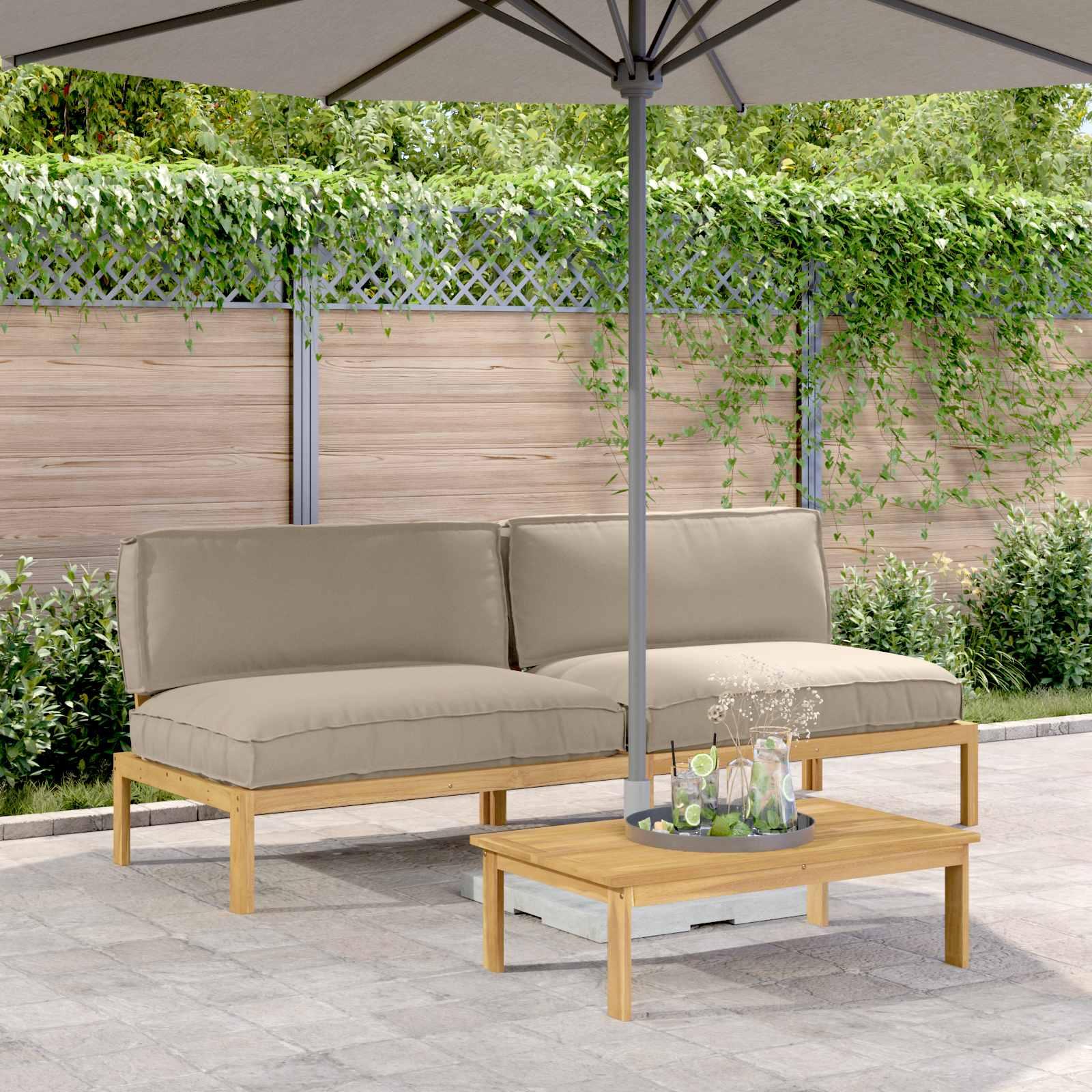 Sofa Sæt med pude Gråbrun 240 x 80 x 69 cm Massivt Akacietræ