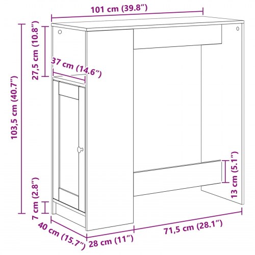 Barbord i sort eg med 3 hylder - 101 x 40 x 103,5 cm