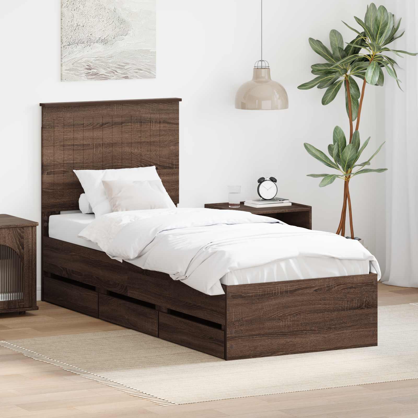 Sengestel med skuffe Brun eg 75 x 190 cm Ingeniørtræ