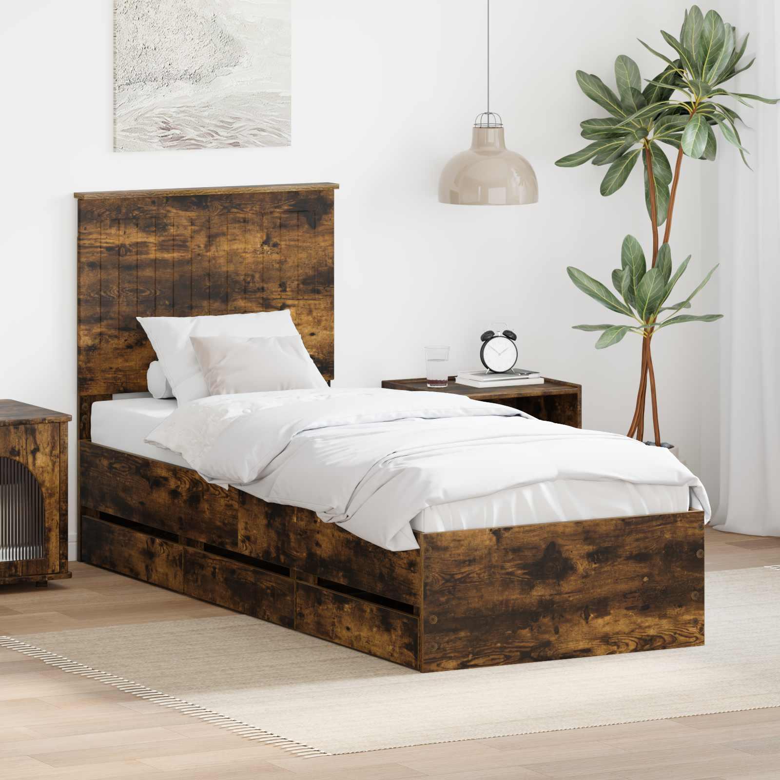 Sengestel med skuffe Røget eg 75 x 190 cm Ingeniørtræ