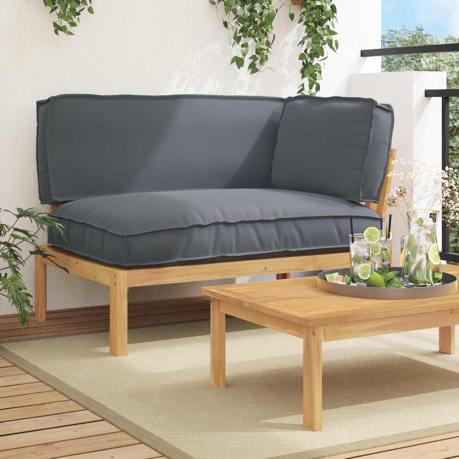 Sofa sæt med puder - antracit, 133 × 92 × 69 cm, massivt akacietræ