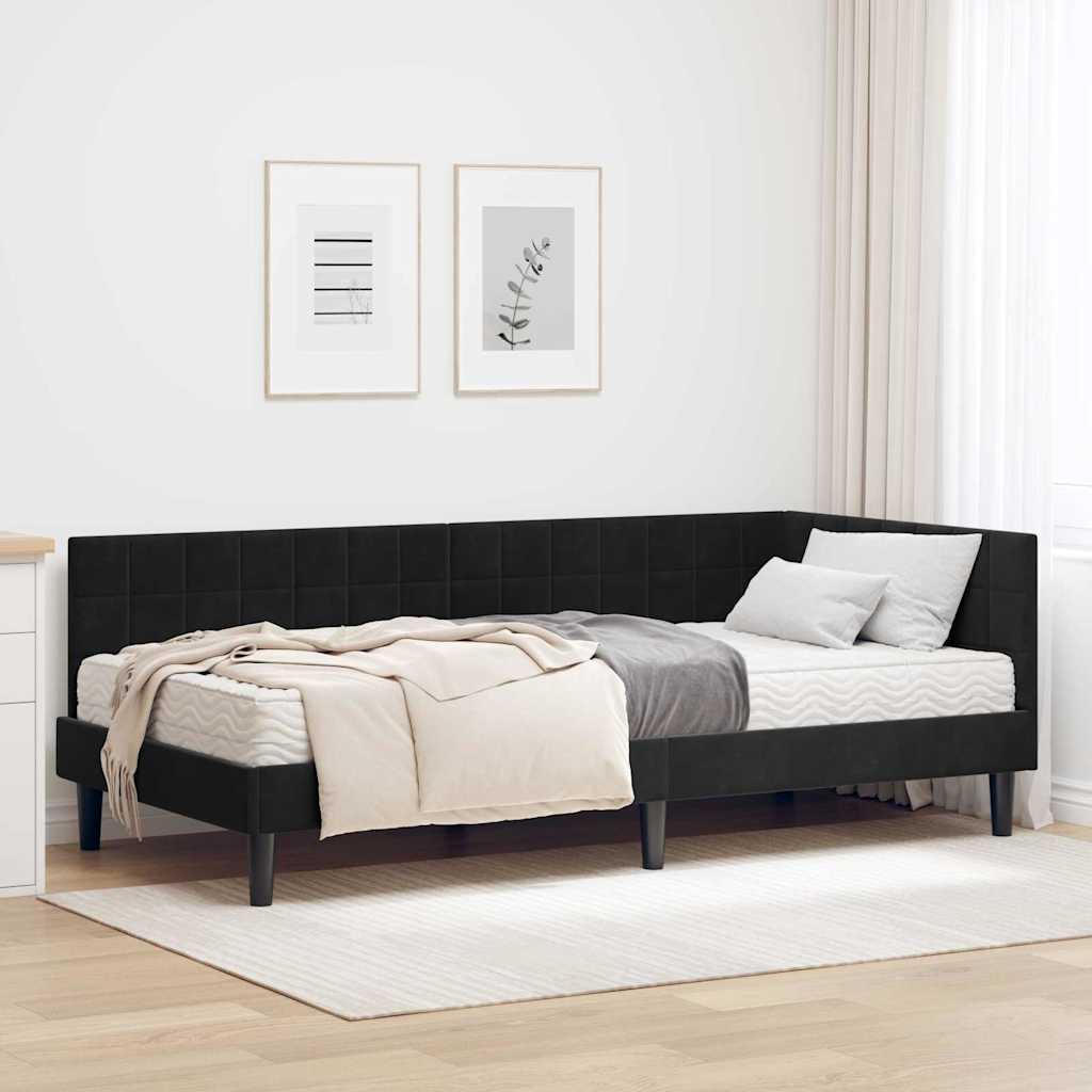 Hjørnesengramme med Madras med hovedgærde 2 stk Sort Fløjl
