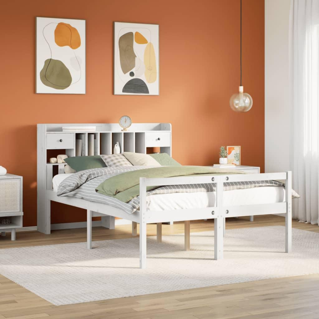 Seng med reol uden madras 160x200 cm massivt fyrretræ hvid