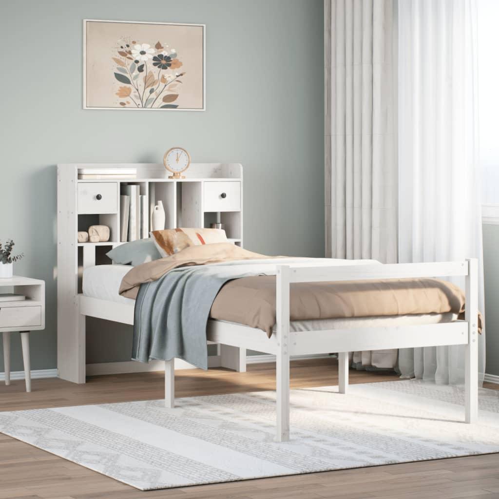 Seng med reol uden madras 75x190 cm massivt fyrretræ hvid