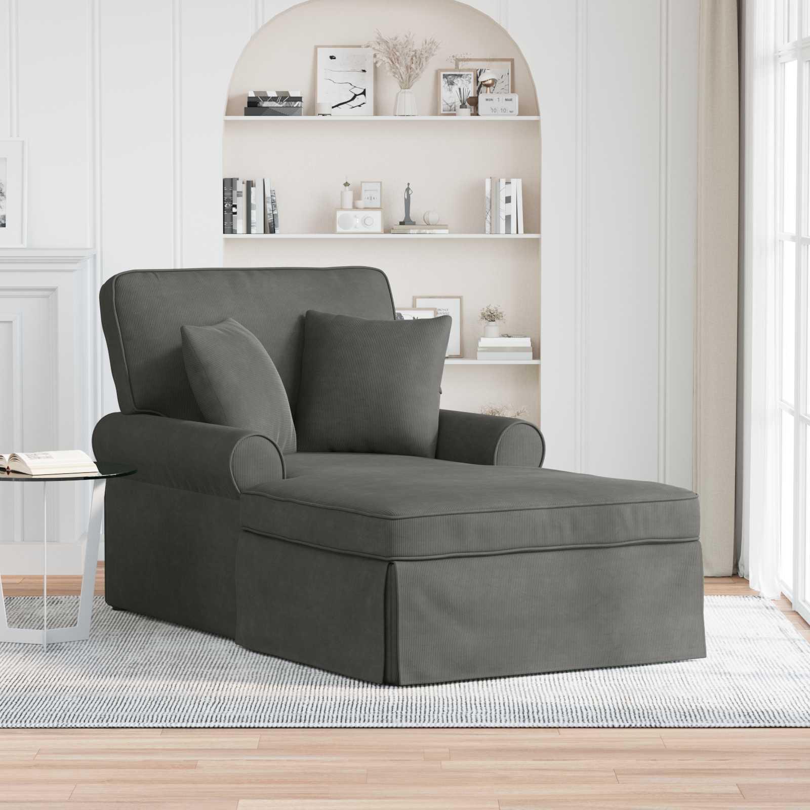 Chaise Lounge Med Volant Med Pude 3 Dele Velourstof - Mørkegrå