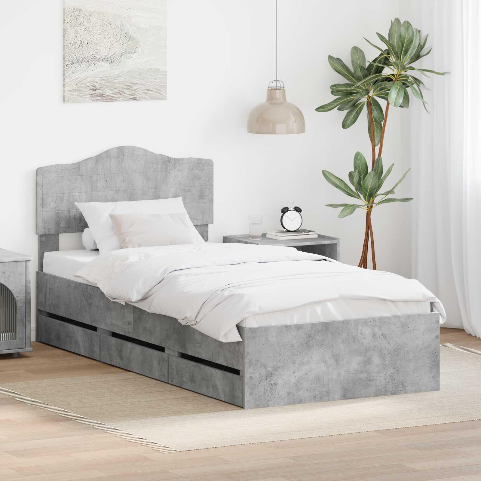 Sengestel med skuffe Beton Grå 90 x 200 cm Ingeniørtræ