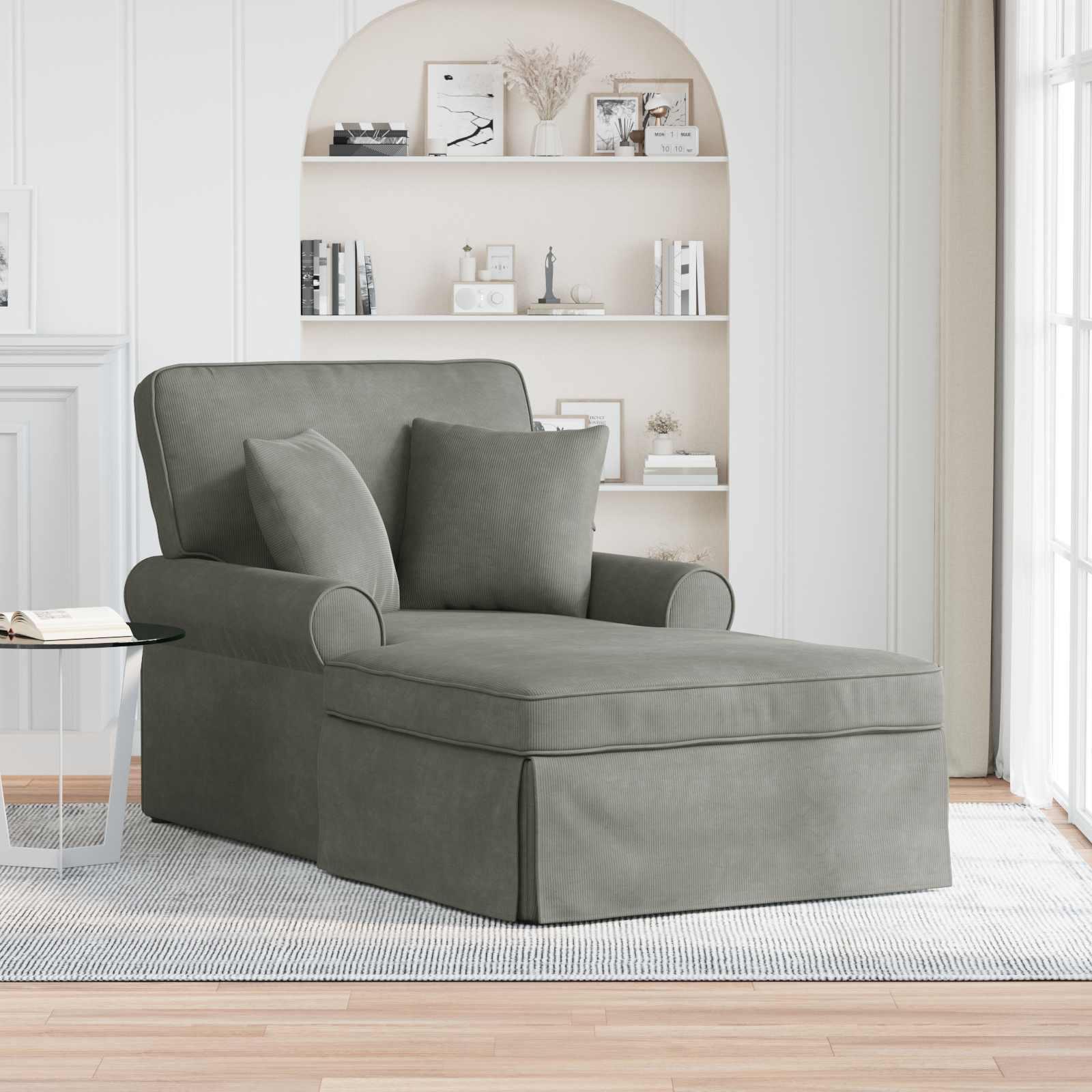Chaise lounge med volant Lysegrå 91 x 157 x 91 cm Ribbet stof
