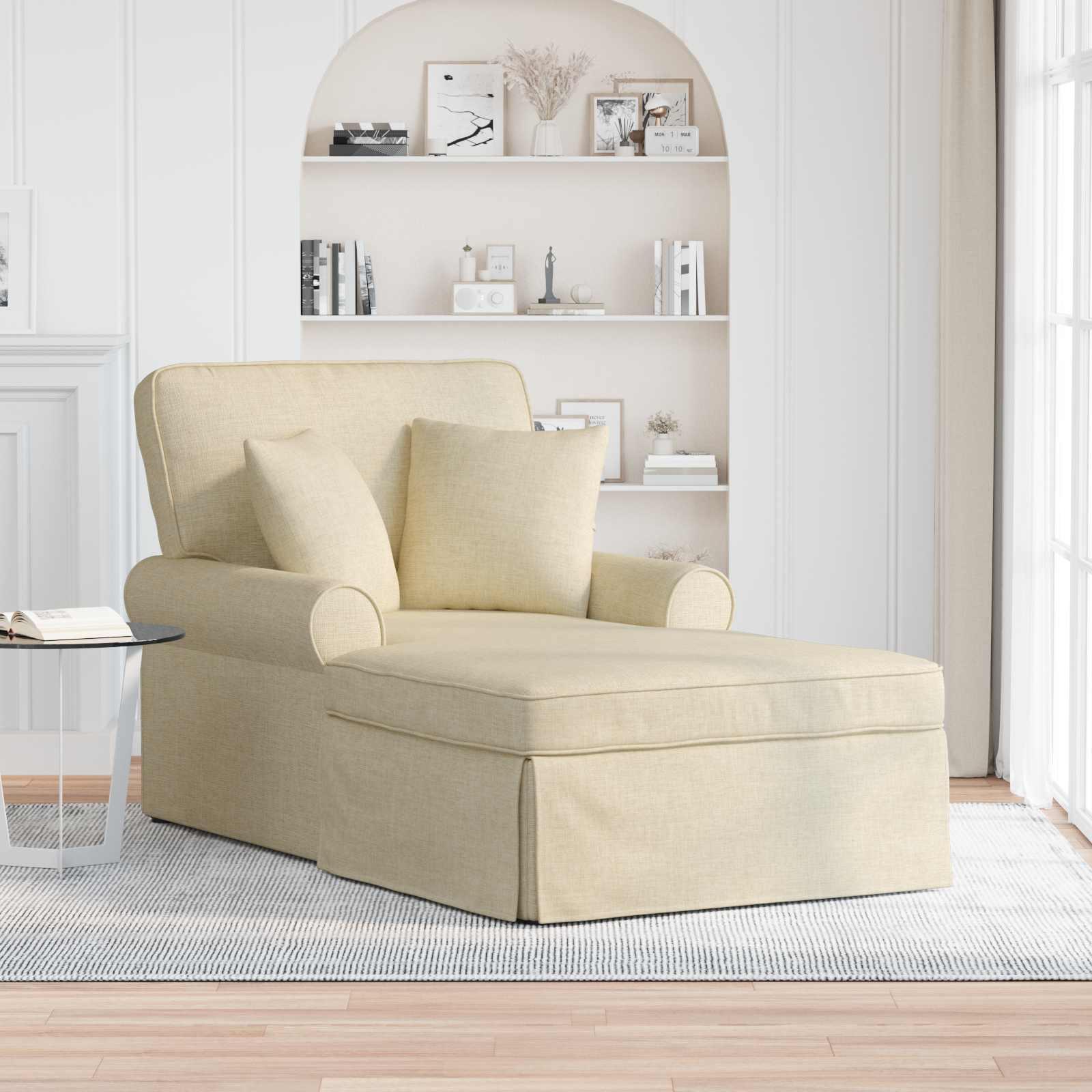 Chaise lounge med volant med pude Creme 91 x 157 x 91 cm Stof