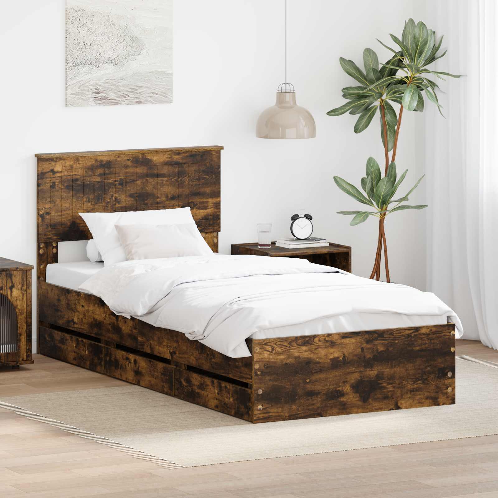 Sengestel med skuffe Røget eg 90 x 190 cm Ingeniørtræ