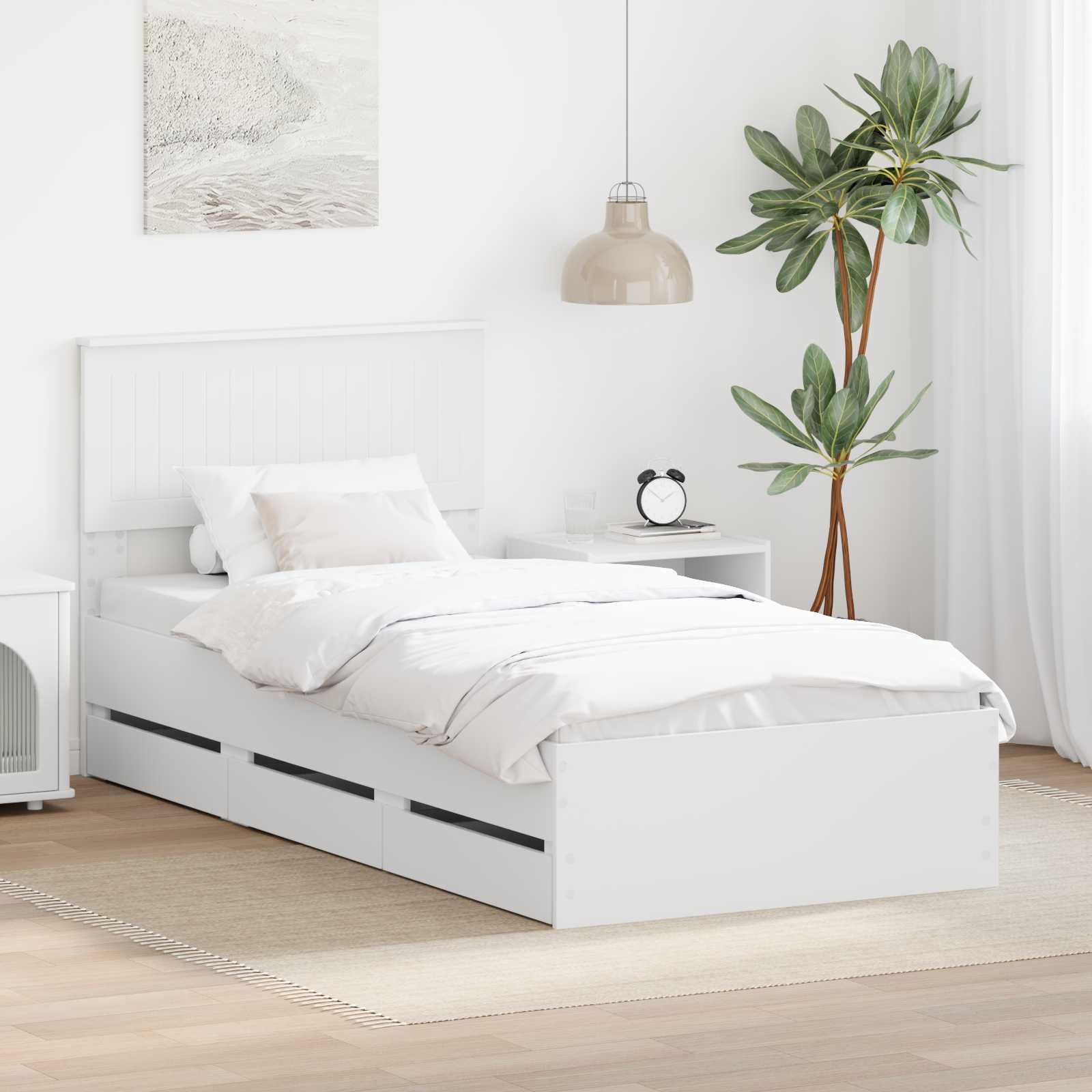 Sengestel med skuffe Hvid 90 x 190 cm Ingeniørtræ