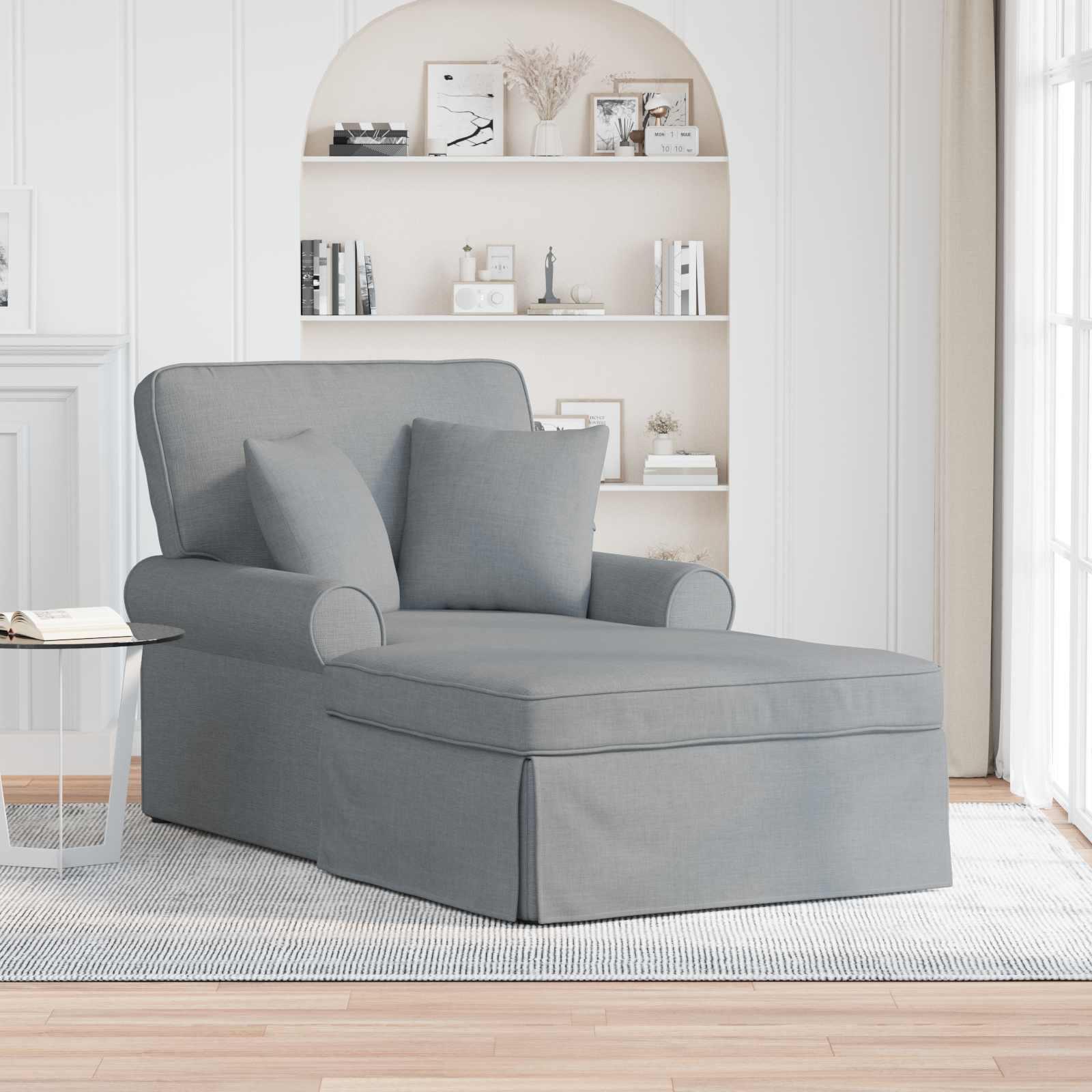 Chaise lounge med volant med pude Lysegrå 91 x 157 x 91 cm Stof