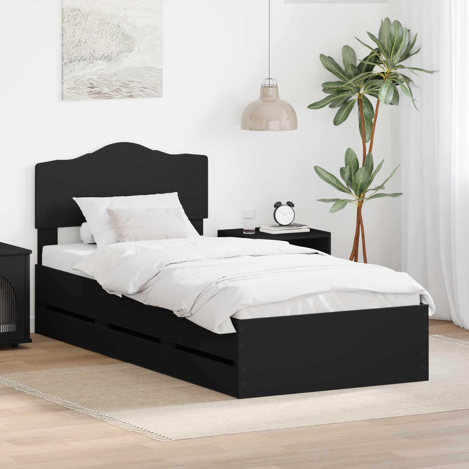 Sengestel med skuffe Sort 100 x 200 cm Ingeniørtræ