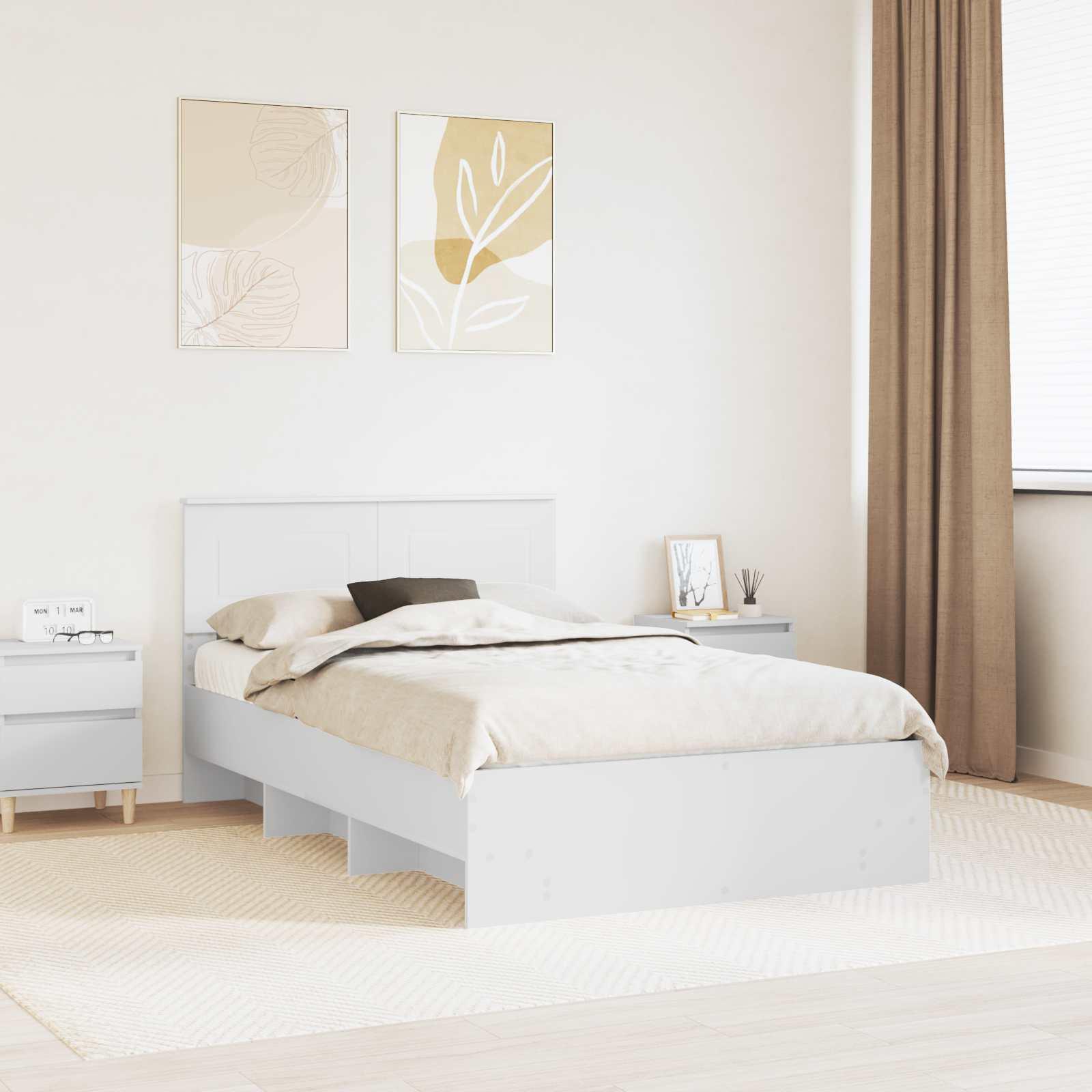 vidaXL Sengestel med hovedgærde Hvid 137 x 203 cm Konstrueret træ