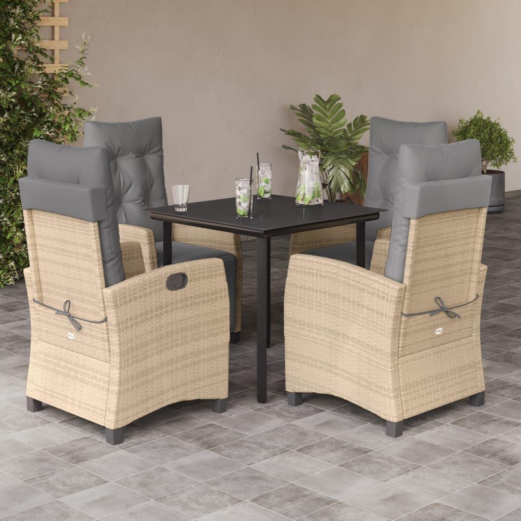 Spisebordssæt til haven 5 dele med hynder polyrattan beige