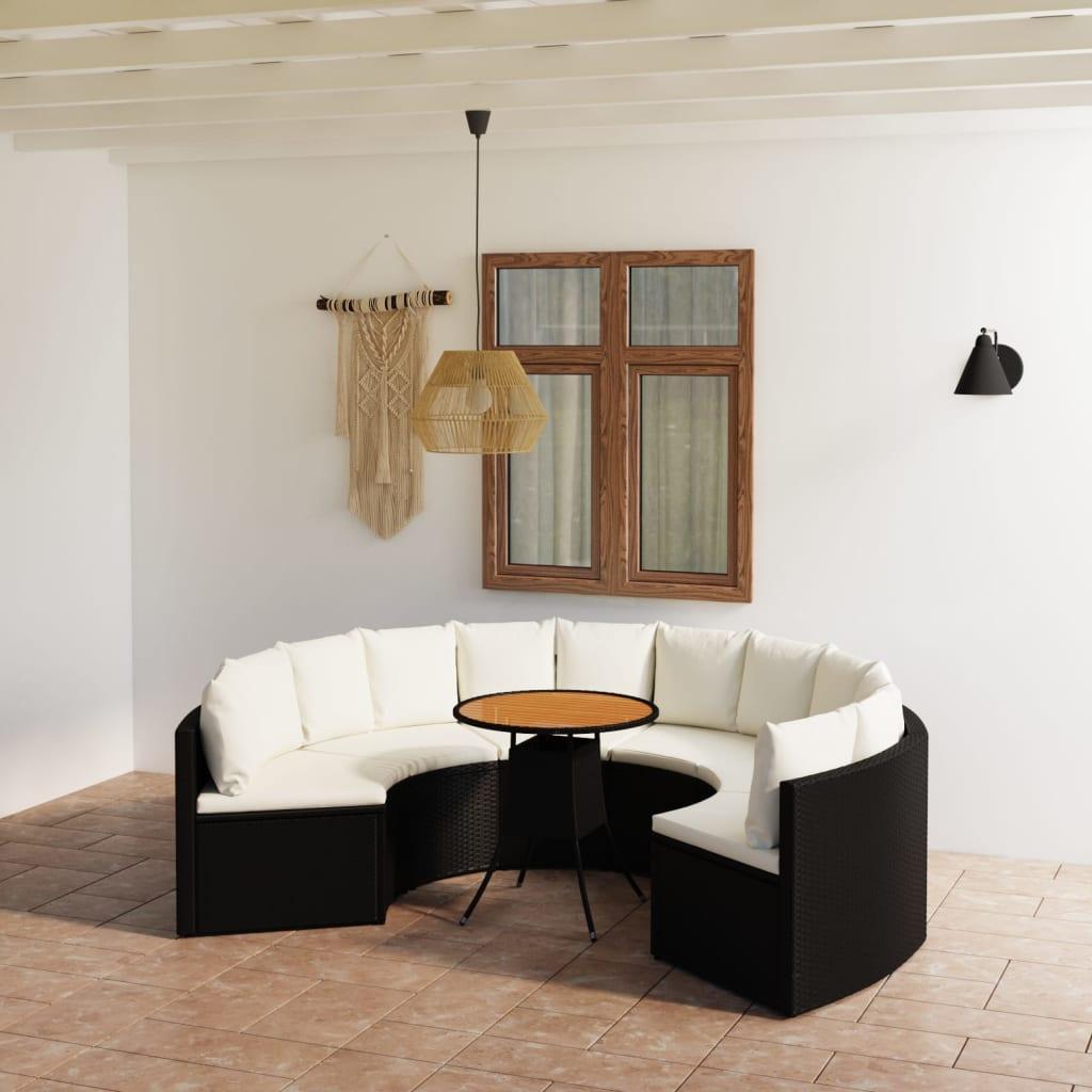 Sofasæt til haven 7 dele med hynder polyrattan sort
