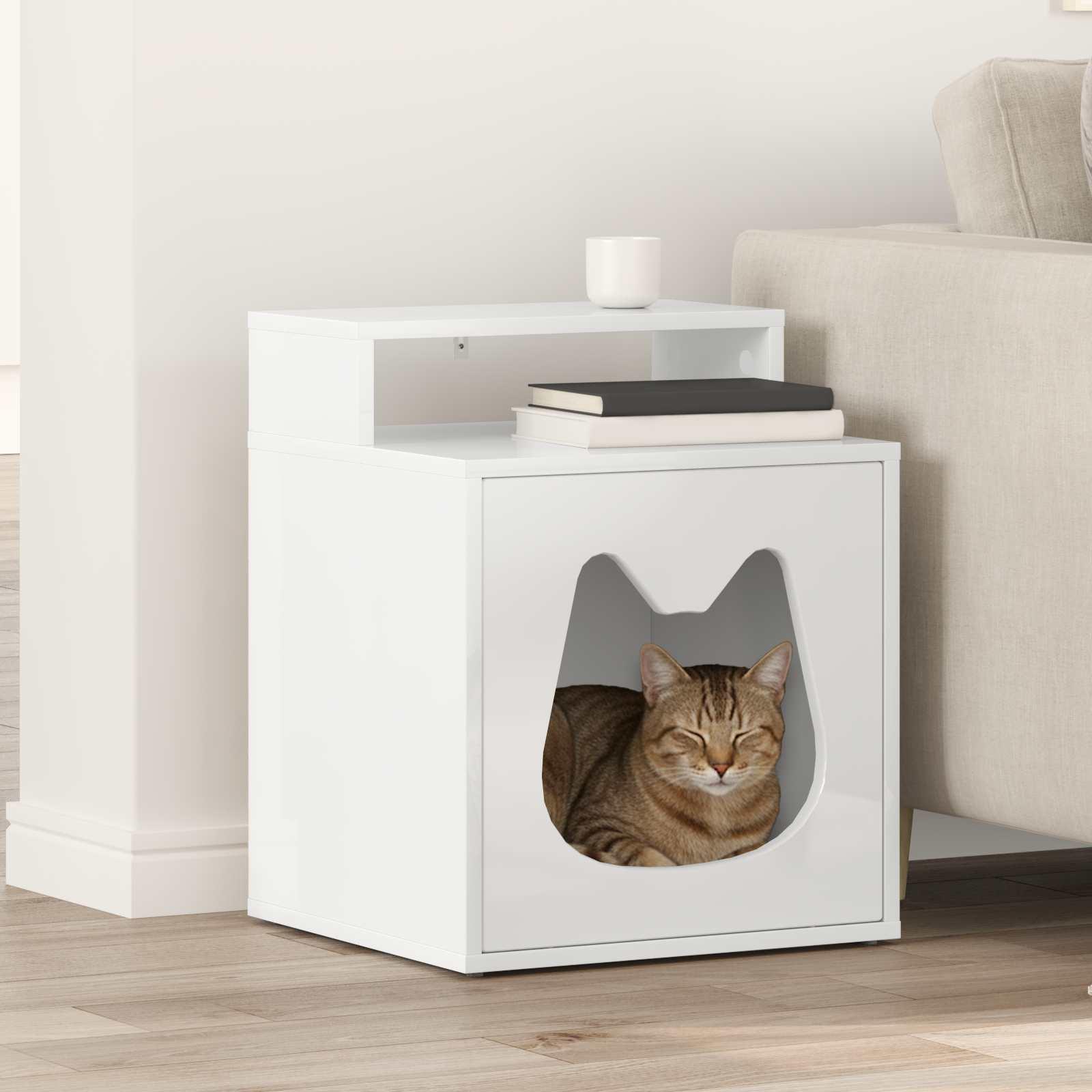 Kat Hus Gloss Hvid 42,5 x 40 x 53,5 cm Konstrueret træ