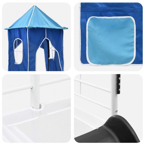 Børns Loft Seng Ramme med Gardiner, Bue, Rutsjebane, Tårn