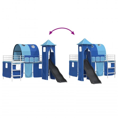 Børns Loft Seng Ramme med Gardiner, Bue, Rutsjebane, Tårn