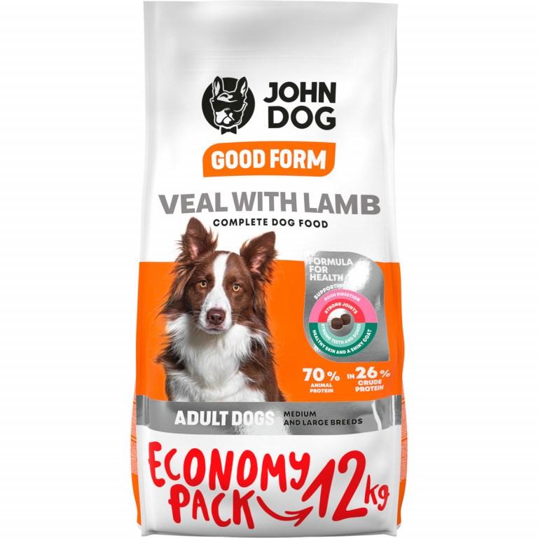 JOHN DOG Good Form voksen hundefoder â mellem og store racer â kalv med lam, tÃ¸rfoder 12 kg