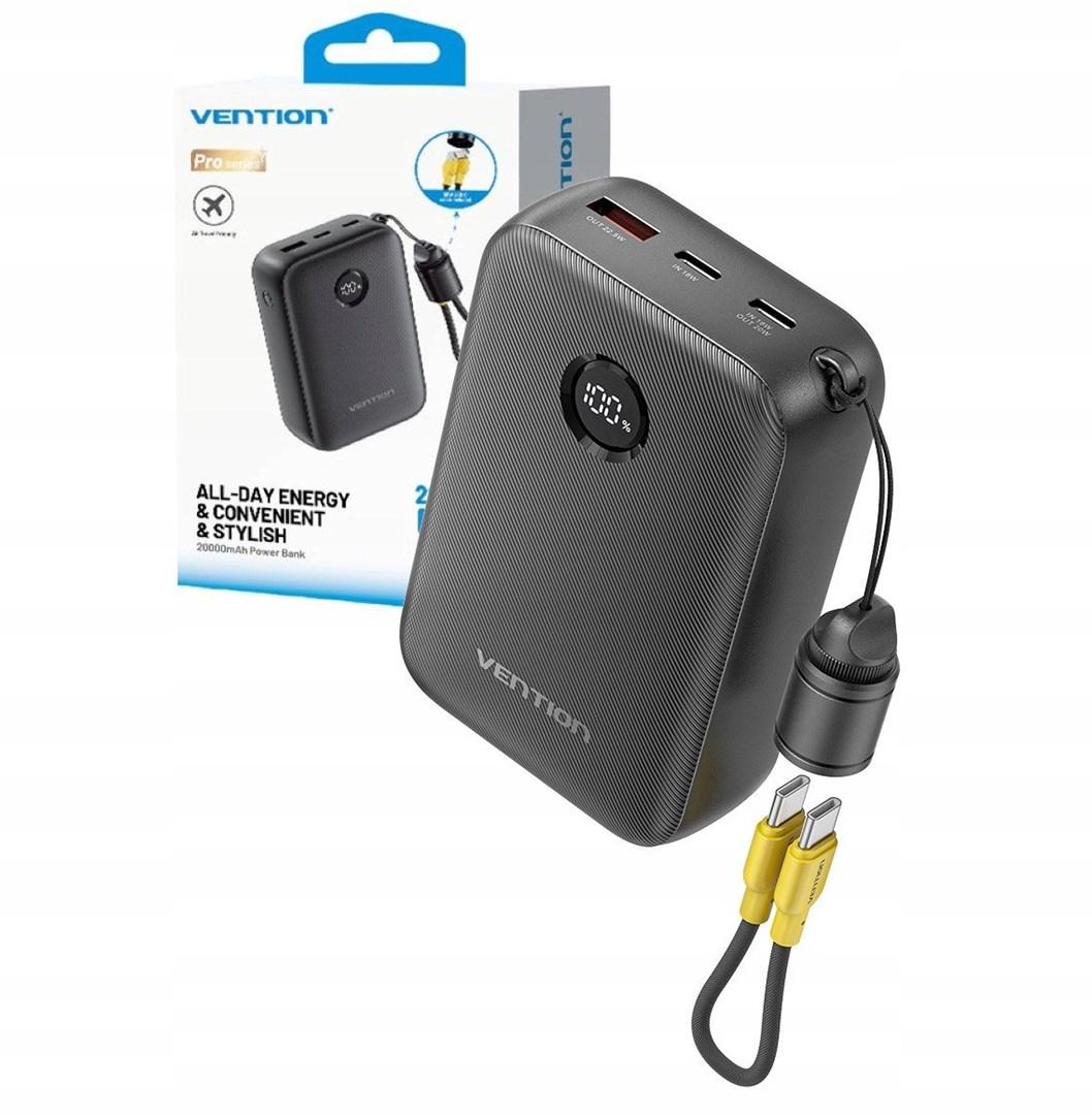 Powerbank Vention 20000mAh 2 x USB-C 1x USB-A z wyswietlaczem 22,5W czarny