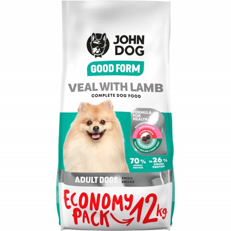JOHN DOG Good Form Adult Mini â tÃ¸rfoder med kalv og lam, 12 kg