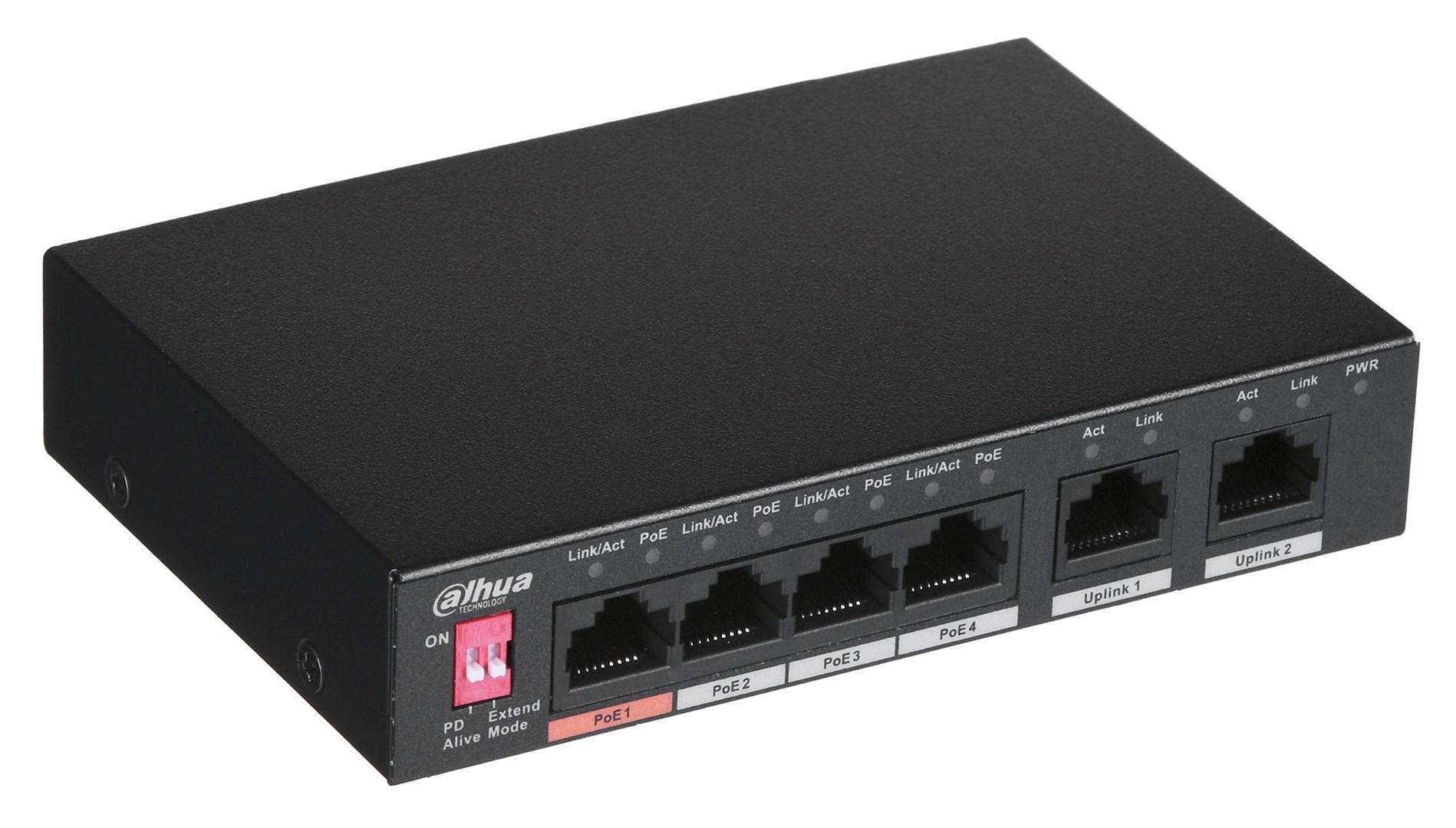 Dahua PFS3006-4ET-60-V2 - 6-port uadministreret PoE switch (10/100)