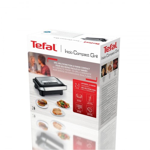 Tefal GC270D10 Inicio Compact Grill - sandwichgrill 1000 W, sort/rustfrit stål