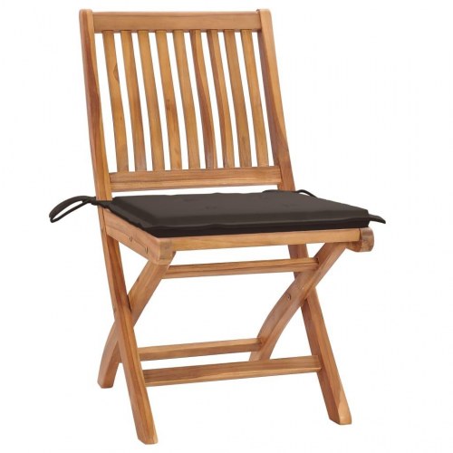 Foldbare havestole - 4 stk. i massivt teak med gråbrune hynder