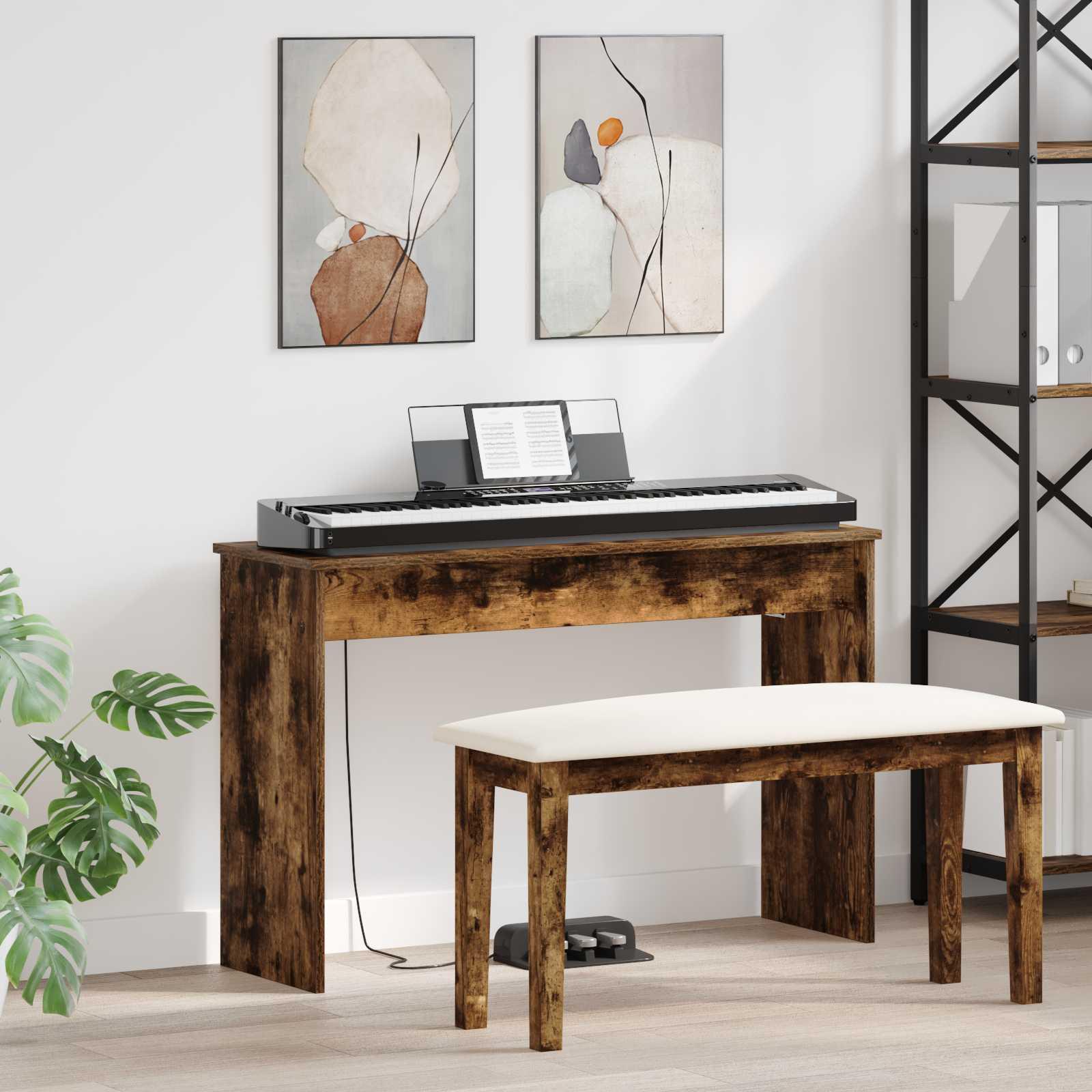 vidaXL Keyboard Stand Røget eg 100 x 32 x 64 cm Konstrueret træ