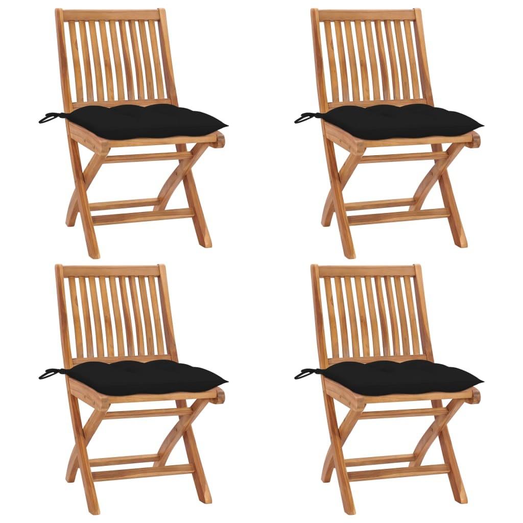Foldbare Havestole Med Hynder Massivt Teaktræ - Sort / 4