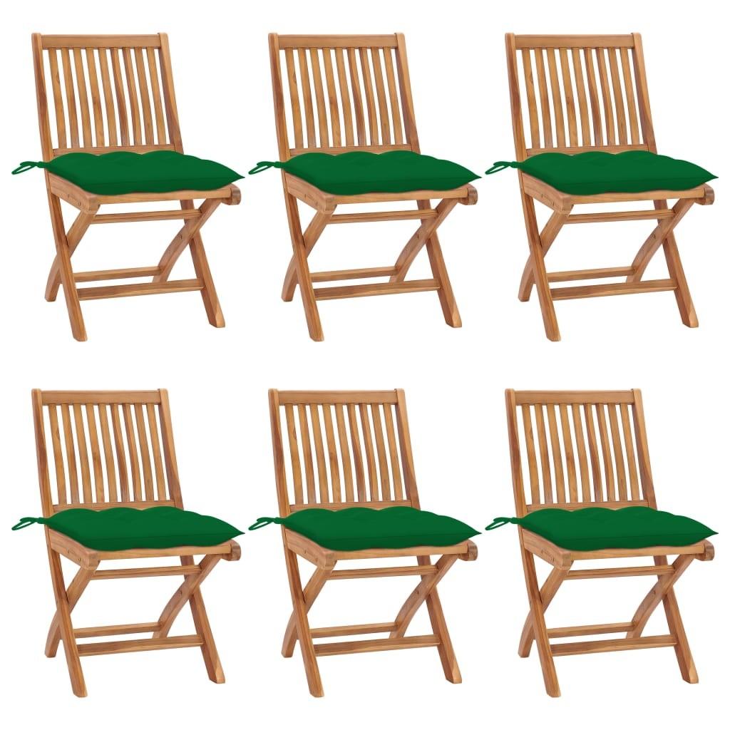 Foldbare Havestole Med Hynder Massivt Teaktræ - Grøn / 6